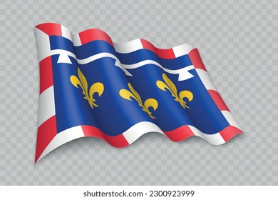 3D Realistic waving Flag of Centre-Val de Loire is a region of France on transparent background