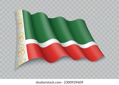 3D Realistic waving Flag of Chechnya is a region of Russia on transparent background