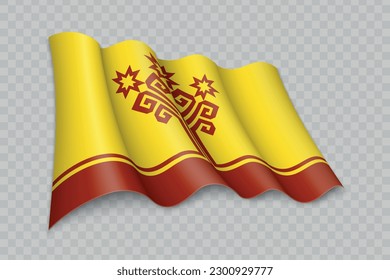 3D Realistic waving Flag of Chuvashia is a region of Russia on transparent background