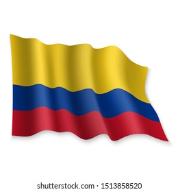 3D Realistic waving Flag of Colombia on white background