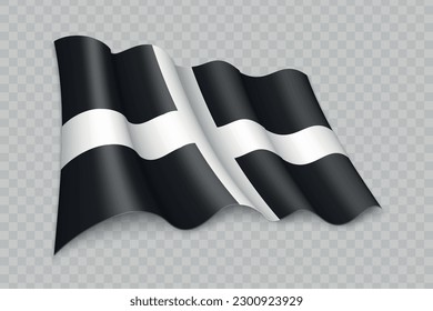 3D Realistic waving Flag of Cornwall is a county of England on transparent background