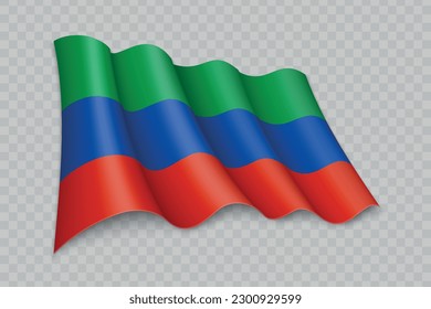 3D Realistic waving Flag of Dagestan is a region of Russia on transparent background