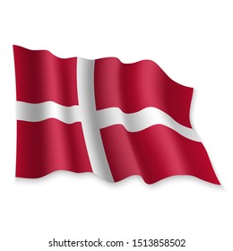 3D Realistic waving Flag of Denmark on white background