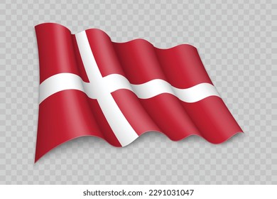 3D Realistic waving Flag of Denmark on transparent background