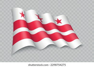3D Realistic waving Flag of District of Columbia is a state of United States on transparent background