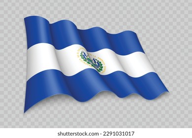 3D Realistic waving Flag of El Salvador on transparent background