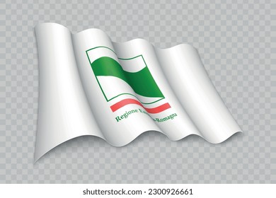 3D Realistic waving Flag of Emilia-Romagna is a region of Italy on transparent background