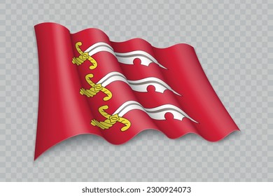 3D Realistic waving Flag of Essex is a county of England on transparent background