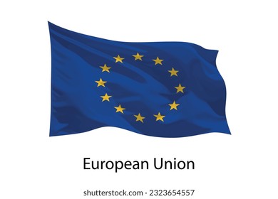 3d bandera ondulante realista de la Unión Europea aislada. Plantilla para el diseño de iposter