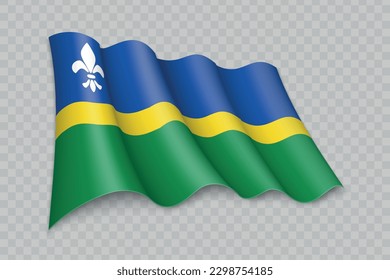 3D Realistic waving Flag of Flevoland is a state of Netherlands on transparent background