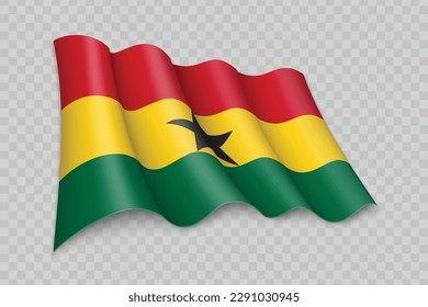 3D Realistic waving Flag of Ghana on transparent background