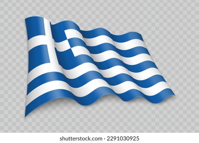 Bandera ondulante realista 3D de Grecia sobre fondo transparente