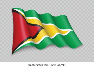 3D Realistic waving Flag of Guyana on transparent background