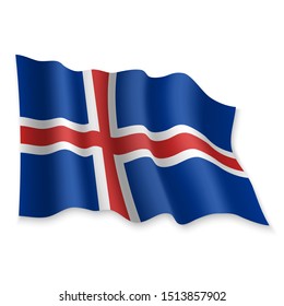 3D Realistic waving Flag of Iceland on white background