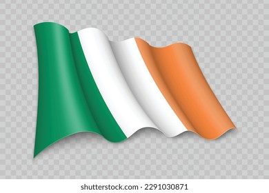 3D Realistic waving Flag of Ireland on transparent background