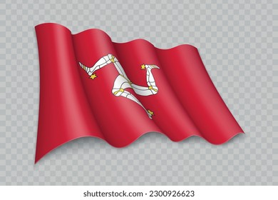 3D Realistic waving Flag of Isle of Man is a region of United Kingdom on transparent background