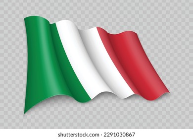 3D Realistic waving Flag of Italy on transparent background