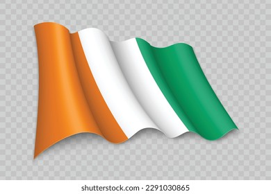 3D Realistic waving Flag of Ivory Coast on transparent background