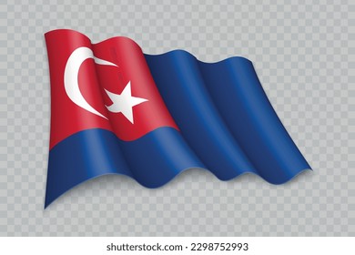 Bandera ondulada realista 3D de Johor es un estado de Malasia de fondo transparente