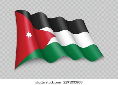 3D Realistic waving Flag of Jordan on transparent background