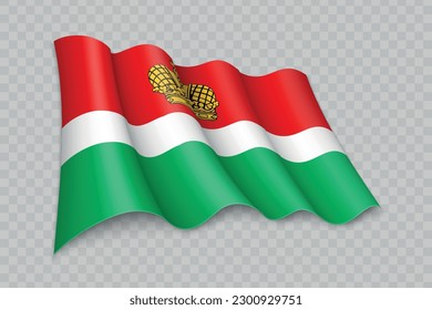 3D Realistic waving Flag of Kaluga Oblast is a region of Russia on transparent background