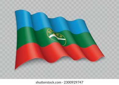 3D Realistic waving Flag of Karachay-Cherkessia is a region of Russia on transparent background