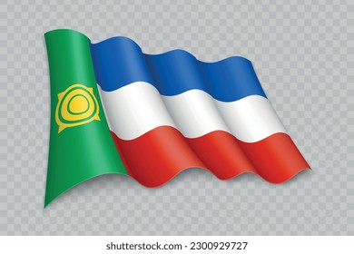 3D Realistic waving Flag of Khakassia is a region of Russia on transparent background