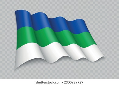 3D Realistic waving Flag of Komi is a region of Russia on transparent background