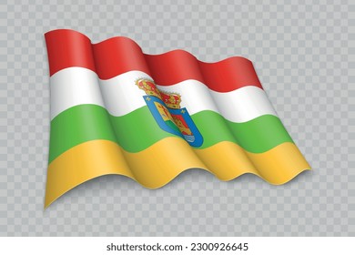 3D Realistic waving Flag of La Rioja is a region of Spain on transparent background