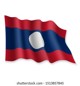 3D Realistic waving Flag of Laos on white background