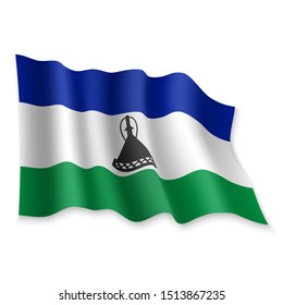 3D Realistic waving Flag of Lesotho on white background