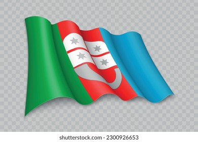 Bandera ondulada realista 3D de Liguria es una región de Italia de fondo transparente