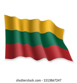 3D Realistic waving Flag of Lithuania on white background