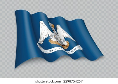 3D Realistic waving Flag of Louisiana is a state of United States on transparent background