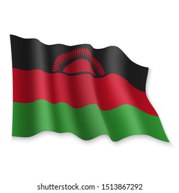 3D Realistic waving Flag of Malawi on white background