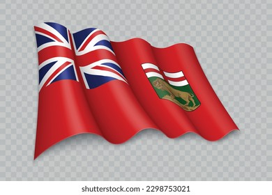3D Realistic waving Flag of Manitoba is a state of Canada on transparent background