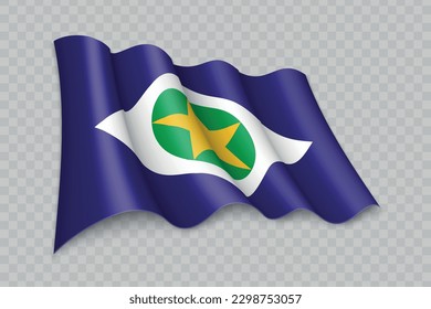 Bandera ondulante realista 3D de Mato Grosso es un estado de Brasil con antecedentes transparentes