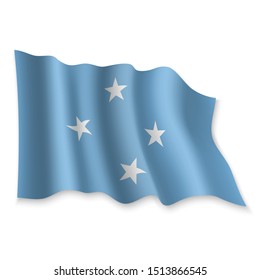 3D Realistic waving Flag of Micronesia on white background