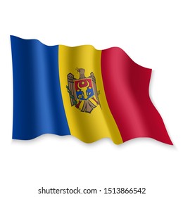3D Realistic waving Flag of Moldova on white background