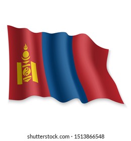 3D Realistic waving Flag of Mongolia on white background