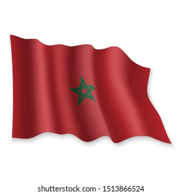3D Realistic waving Flag of Morocco on white background