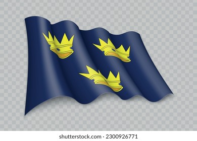 3D Realistic waving Flag of Munster is a region of Ireland on transparent background