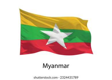 3d realistic Waving flag of Myanmar Isolated. Template for poster design