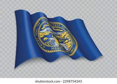 3D Realistic waving Flag of Nebraska is a state of United States on transparent background