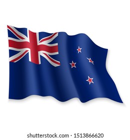 3D Realistic waving Flag of New Zealand on white background