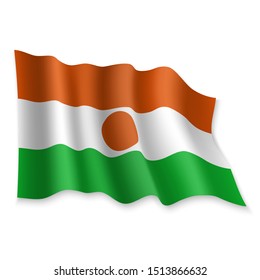 3D Realistic waving Flag of Niger on white background