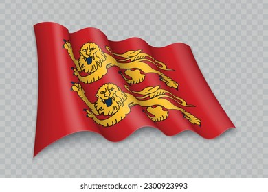3D Realistic waving Flag of Normandy is a region of France on transparent background