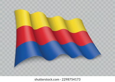 3D Realistic waving Flag of North Holland is a state of Netherlands on transparent background
