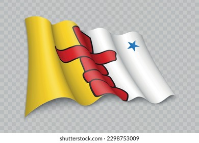 3D Realistic waving Flag of Nunavut is a state of Canada on transparent background