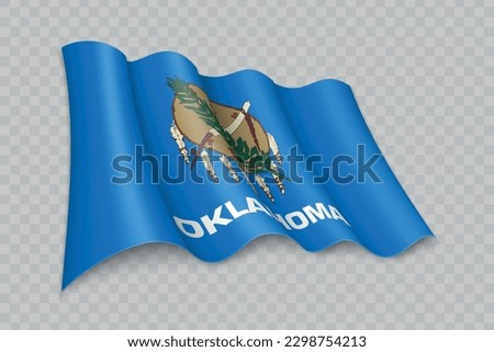 3D Realistic waving Flag of Oklahoma is a state of United States on transparent background